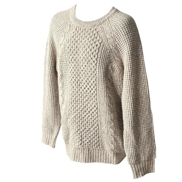 Madewell Cable Knit Fisherman's Sweater, Wool/Alpaca Blend in Barley, Men’s L - Picture 3 of 10